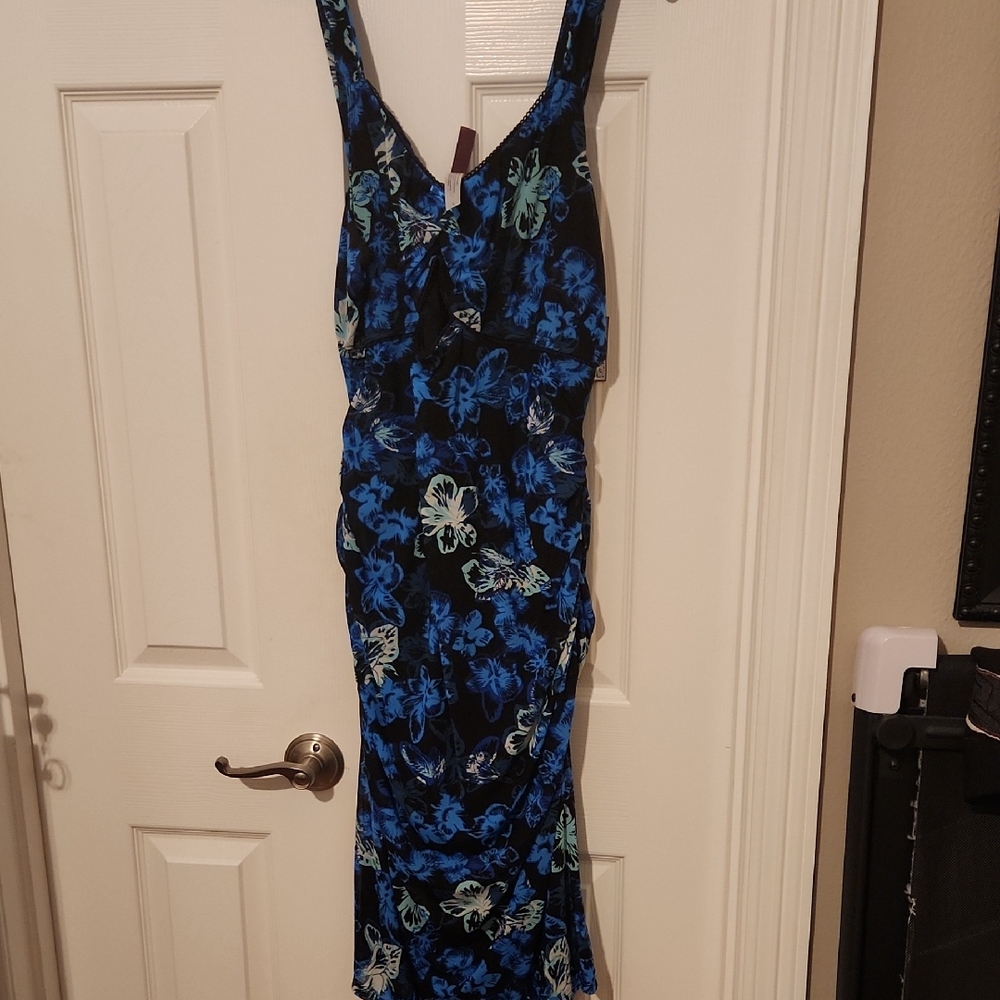 Floral Blue and Black Dress